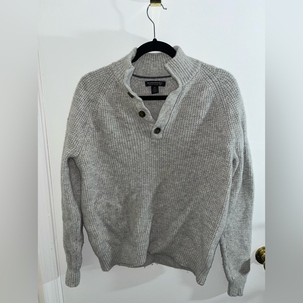 Banana Republic Pierro Light Gray Wool Men's Sweater - Picture 4 of 6